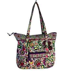 Viva La Vera Vera Multi Colored Floral Quilted Tote Zipper Closure &  Pockets